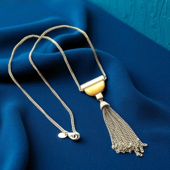 Charming Charlie Yellow Jasper Stone Tassel Pendant Necklace - Picture 3 of 3